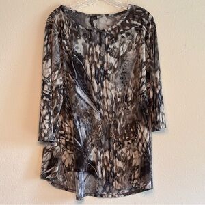 EUC Venini Women's Black and Gray 3/4 Sleeve Tunic Shirt Blouse Size XL